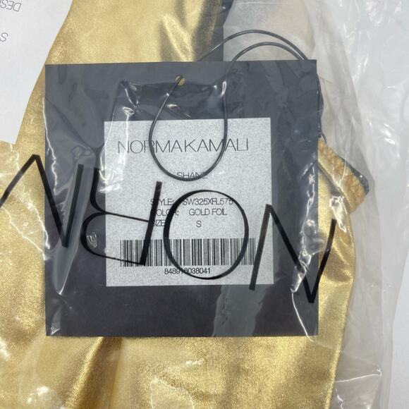 Norma Kamali | NWT Shane Metallic Gold Foil One Piece Bathing Suit Bodysuit - Picture 4 of 7